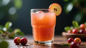 Vaso de Jugos Revitalizantes natural con camu camu, rico en vitamina C, ideal para energía diaria y bienestar familiar según las tendencias saludables 2025 de iVIDA Perú.