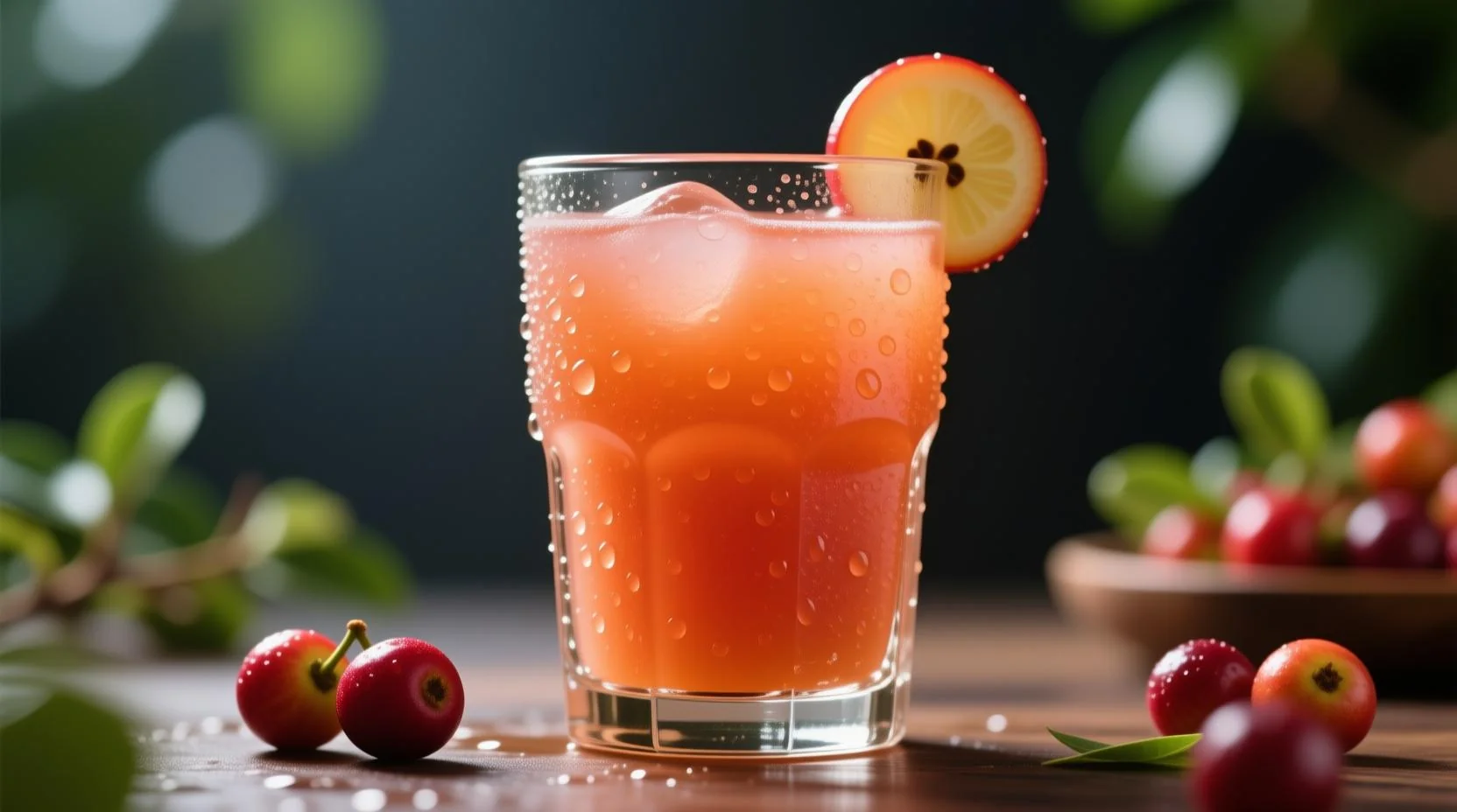 Vaso de Jugos Revitalizantes natural con camu camu, rico en vitamina C, ideal para energía diaria y bienestar familiar según las tendencias saludables 2025 de iVIDA Perú.