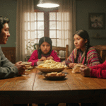 Familia peruana practicando comunicación afectiva en casa, sin pantallas, para fortalecer la resiliencia emocional