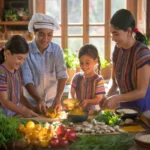 Familia cocina superalimentos en la prevención metabólica como quinua, sacha inchi y cúrcuma para evitar diabetes y colesterol