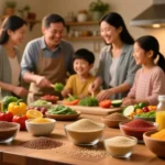 Superalimentos para la digestión: linaza, quinua y kiwicha en una mesa familiar, ingredientes andinos listos para recetas sin azúcar añadida