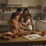 Familia peruana organizando su menú semanal basado en un plan con superalimentos naturales como quinua y maca.