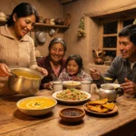 Superalimentos para dormir mejor en cena familiar: sopa con cúrcuma, quinua, camote e infusión de kion en cocina hogareña.