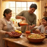 Familia peruana feliz en un huerto natural disfrutando de alimentación saludable para transformar su salud con iVIDA.